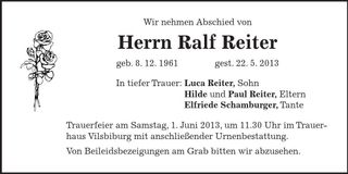 Traueranzeige Ralf Reiter