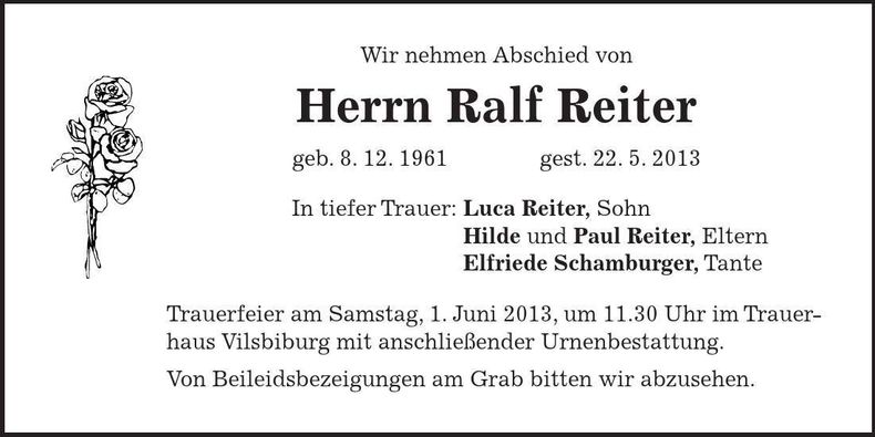 Traueranzeige Ralf Reiter