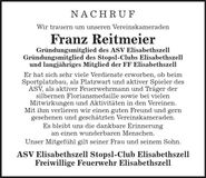 Traueranzeige Franz Reitmeier
