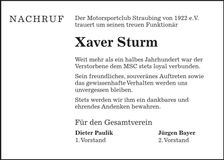 Traueranzeige Xaver Sturm
