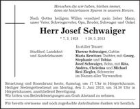 Traueranzeige Josef Schwaiger