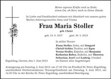 Traueranzeige Maria Stoller