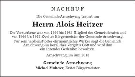 Traueranzeige Alois Heitzer