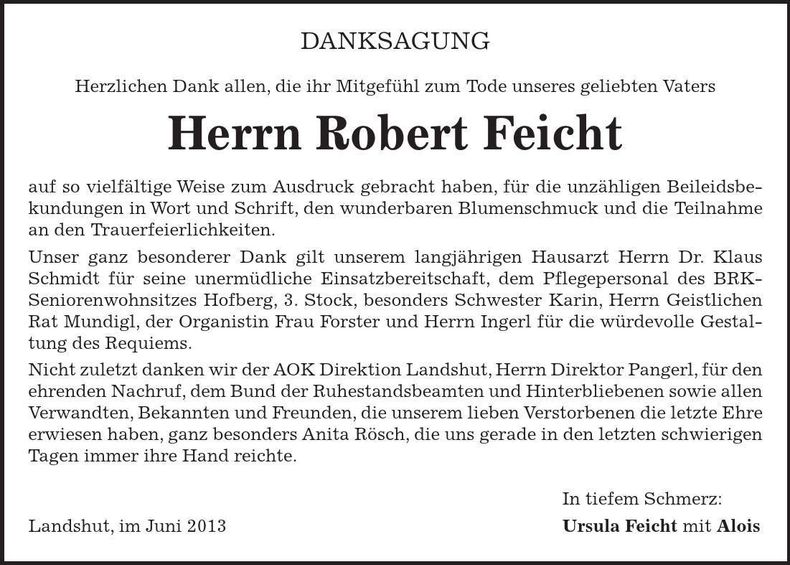Traueranzeige Robert Feicht