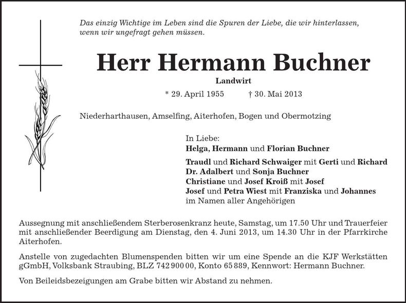 Traueranzeige Hermann Buchner