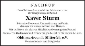 Traueranzeige Xaver Sturm