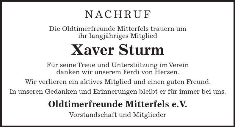 Traueranzeige Xaver Sturm