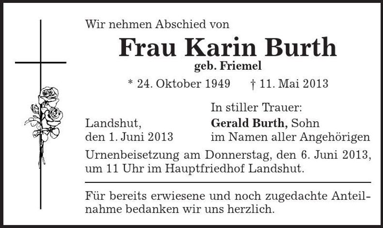 Traueranzeige Karin Burth