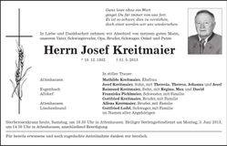Traueranzeige Josef Kreitmaier