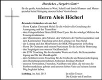 Traueranzeige Alois Höcherl