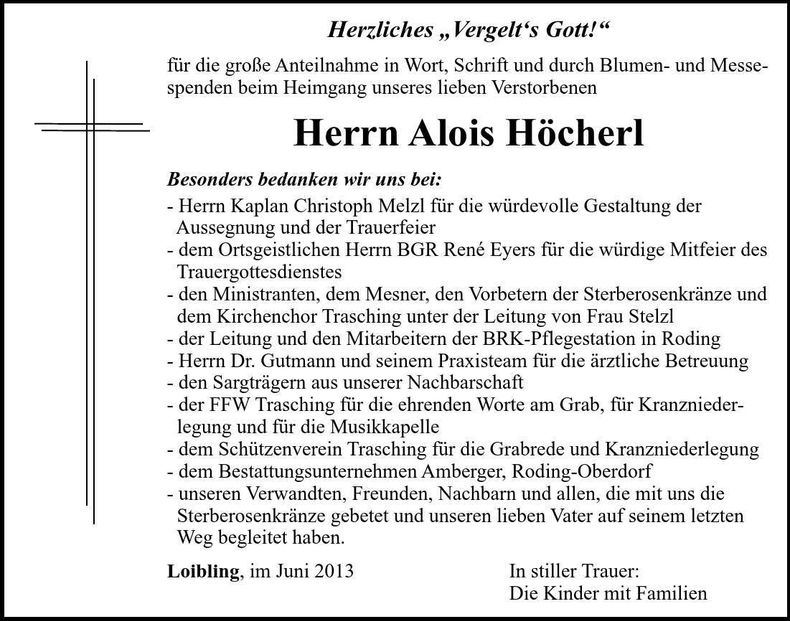 Traueranzeige Alois Höcherl
