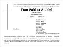 Traueranzeige Sabina Steidel