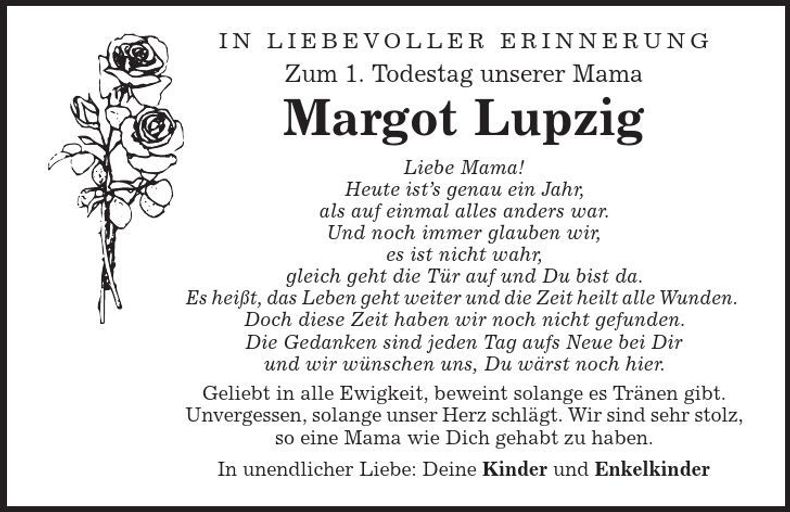 Traueranzeige Margot Lupzig