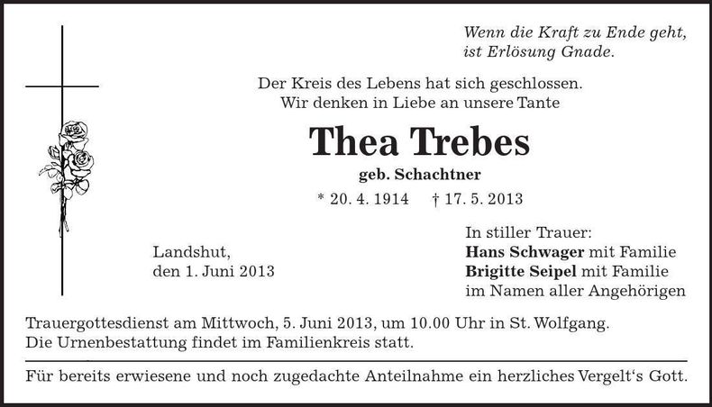 Traueranzeige Thea Trebes
