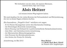 Traueranzeige Alois Heitzer