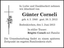 Traueranzeige Günter Corneli