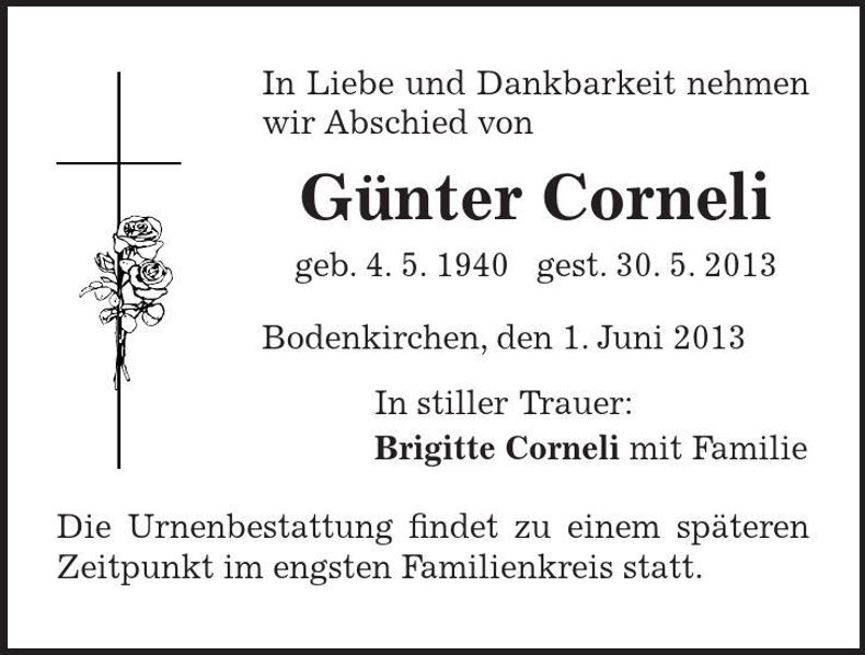 Traueranzeige Günter Corneli
