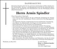 Traueranzeige Armin Spindler