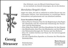 Traueranzeige Georg Strasser