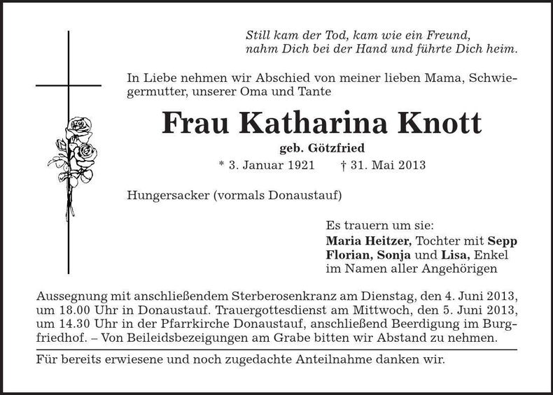 Traueranzeige Katharina Knott