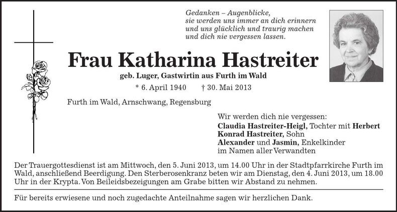 Traueranzeige Katharina Hastreiter