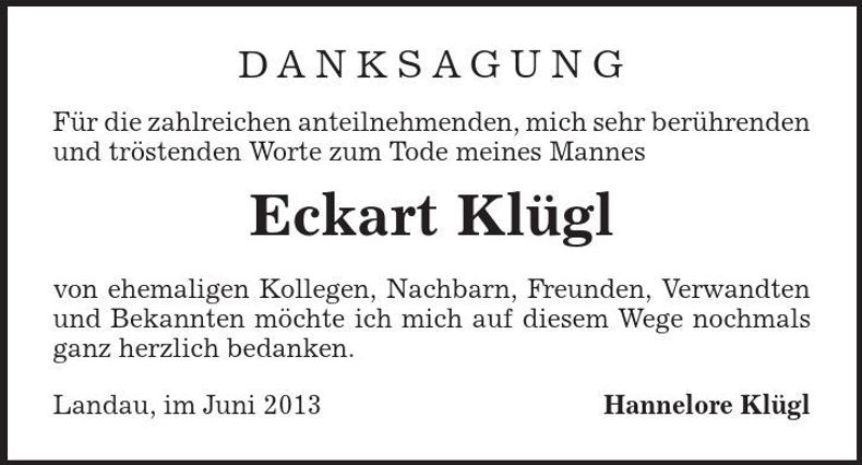 Traueranzeige Eckart Klügl