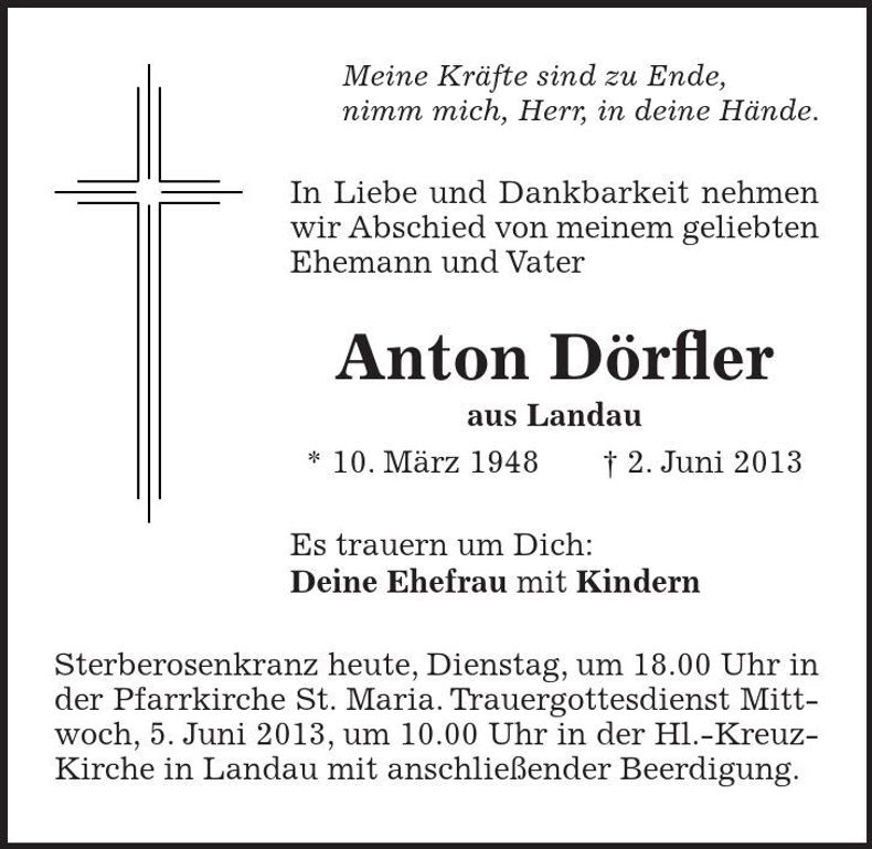 Traueranzeige Anton Dörfler