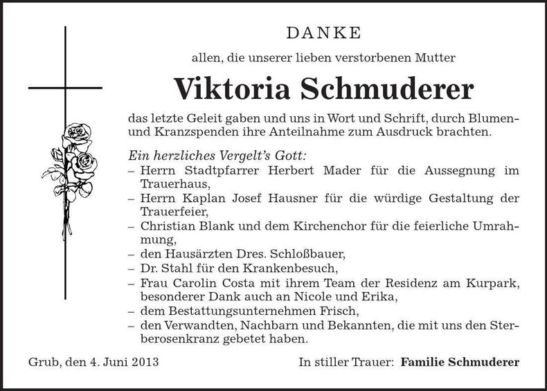 Traueranzeige Viktoria Schmuderer