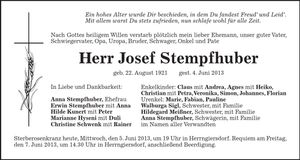Traueranzeige Josef Stempfhuber
