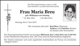 Traueranzeige Maria Breu