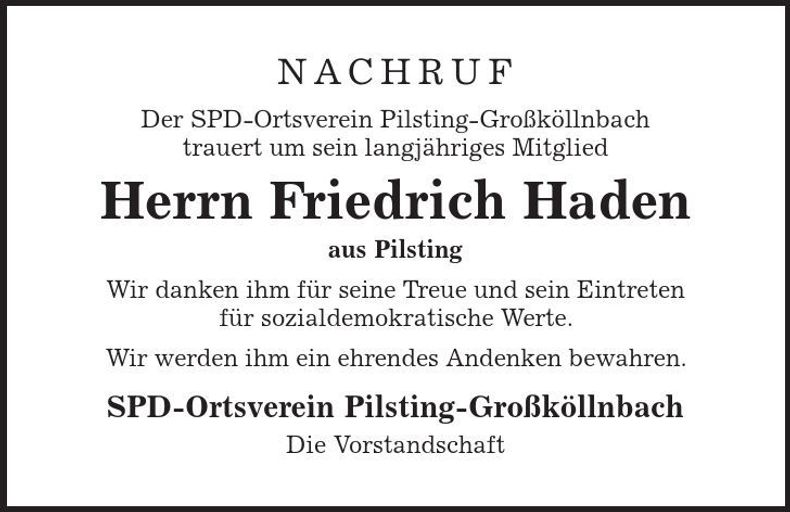 Traueranzeige Friedrich Haden