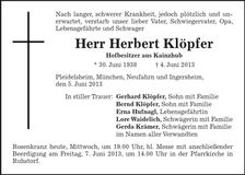 Traueranzeige Herbert Klöpfer