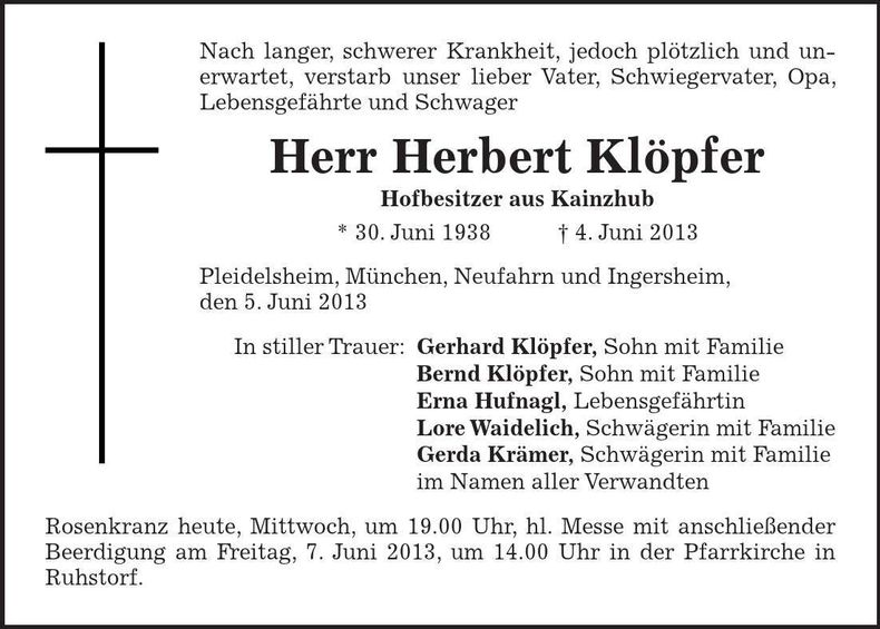 Traueranzeige Herbert Klöpfer