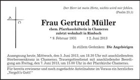 Traueranzeige Gertrud Müller