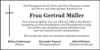 Traueranzeige Gertrud Müller