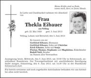 Traueranzeige Thekla Eibauer