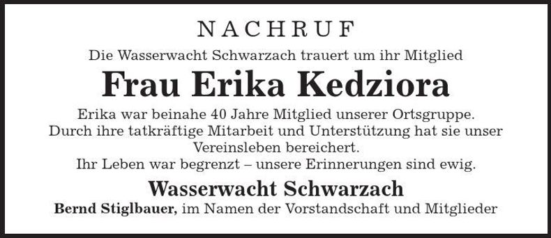Traueranzeige Erika Kedziora