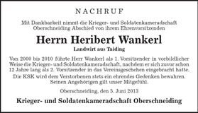 Traueranzeige Heribert Wankerl