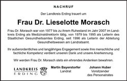Traueranzeige Lieselotte Morasch
