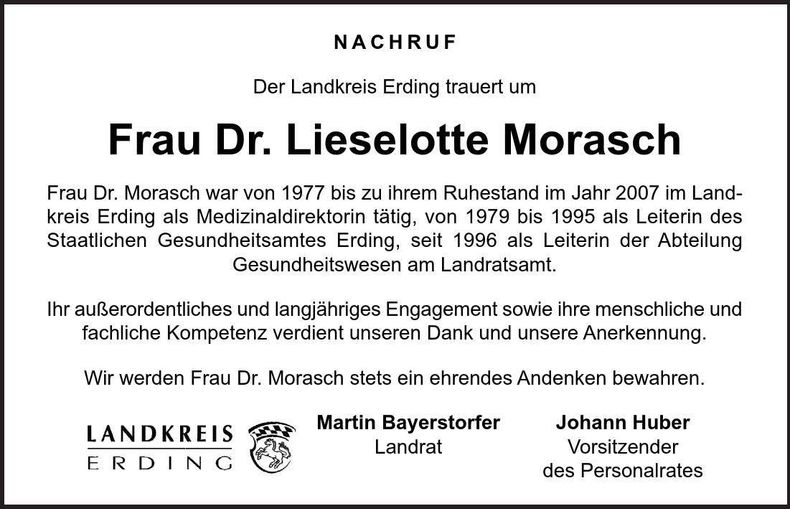 Traueranzeige Lieselotte Morasch