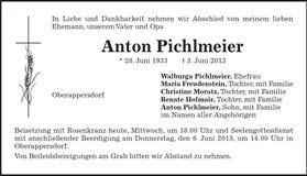 Traueranzeige Anton Pichlmeier