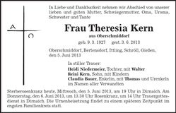 Traueranzeige Theresia Kernz