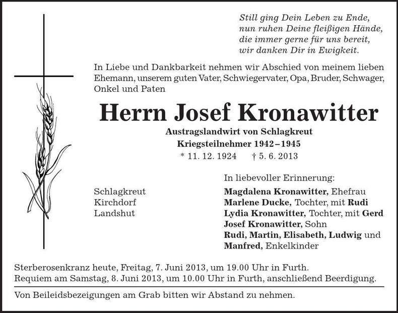 Traueranzeige Josef Kornawitter