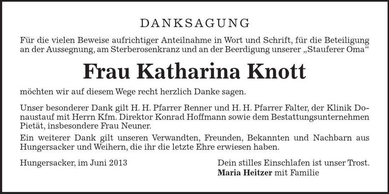Traueranzeige Katharina Knott