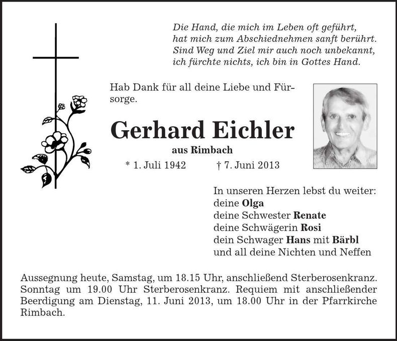 Traueranzeige Gerhard Eichler