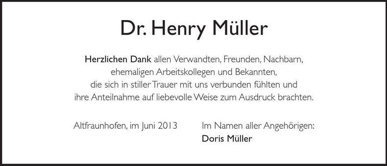 Traueranzeige Henry Müller