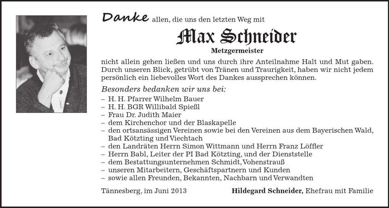 Traueranzeige Max Schneider