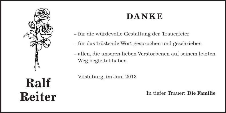 Traueranzeige Ralf Reiter