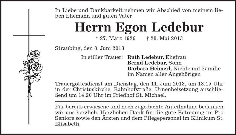 Traueranzeige Egon Ledebur