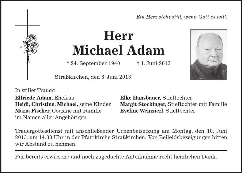 Traueranzeige Michael Adam